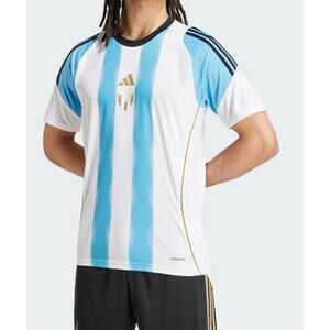 New Adidas Mens Size Medium Messi Training Jersey Tee White Blue Football Soccer